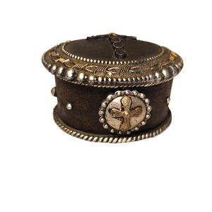 Rustic Cross on small Brown Oval shape Box Rosarie jewelry Keepsake gift Western